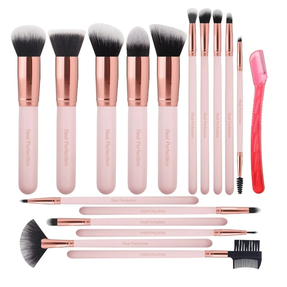 Real Perfection 16pcs Makeup ZS23 Brushes Set with 1 Eyebrow Razor